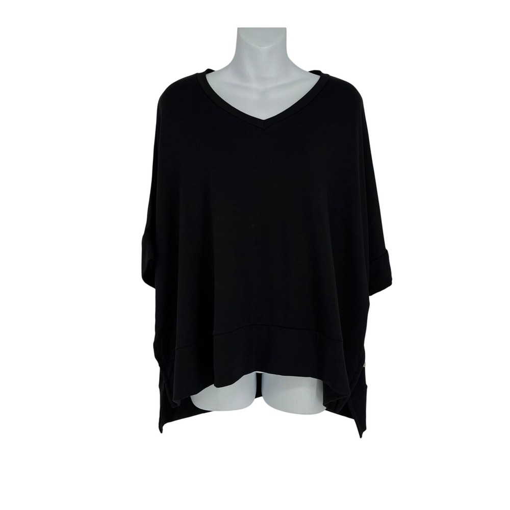 Stylus V-Neck Dolman Top Women XL Black Short Sleeve Modal Blend Relaxed Fit